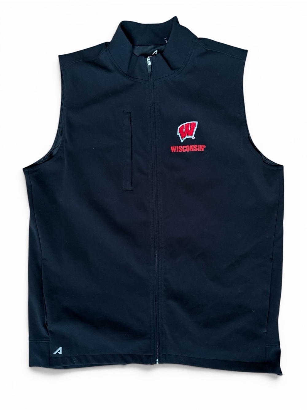 Wisconsin Badgers XL Black Zip-Front Vest with Red Logo Full Zip Pockets